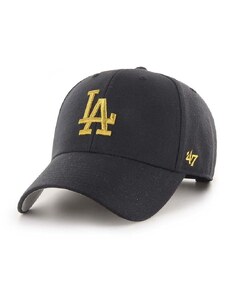 Čepice s vlněnou směsí 47brand MLB Los Angeles Dodgers černá barva, s aplikací