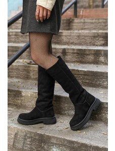 Madamra Black Women's Suede Long Boots