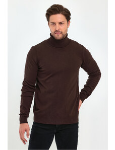 Lafaba Men's Brown Turtleneck Basic Knitwear Sweater