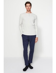 Trendyol Navy Blue Plaid Knitted Pajama Bottoms