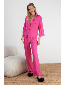 Trendyol Fuchsia Pipeline Shirt-Pants Woven Pajamas Set