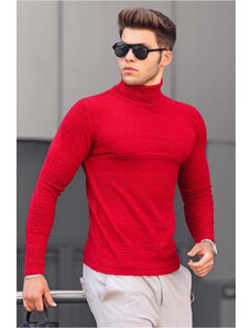 Madmext Red Turtleneck Patterned Sweater