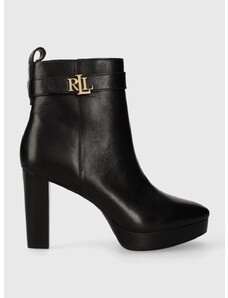 Kožené kotníkové boty Lauren Ralph Lauren Maisey dámské, černá barva, na podpatku, 802916352001