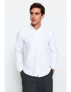 Trendyol White Slim Fit Leather Accessory Shirt