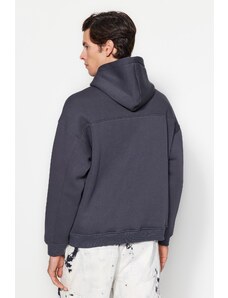 Trendyol Anthracite Basic Oversize/Wide-Fit Neck Snap-On Cotton Fleece Sweatshirt