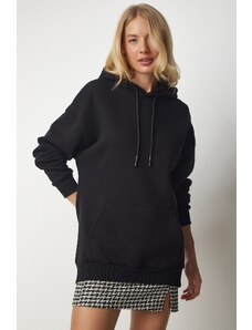 Happiness İstanbul Women's Black Knitted Hoodie with Knitted Sweatshirt