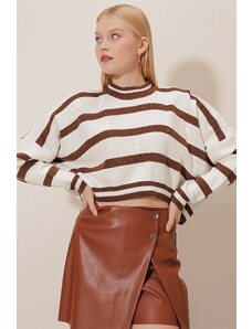 HAKKE Striped Bagel Neck Knitwear Crop Sweater