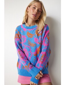 Happiness İstanbul Women's Sky Blue Patterned Knitwear Sweater