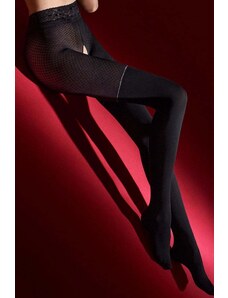 Marilyn Černé crotchless punčochy s lesklým vzorem Hot H07 20/60DEN