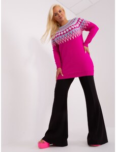 Fashionhunters Fuchsiový dlouhý svetr větší velikosti se vzory