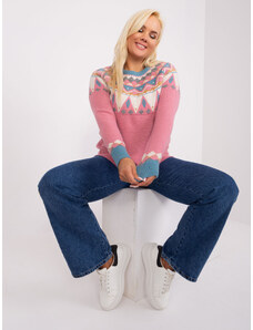Fashionhunters Prašně růžový dámský svetr plus size se vzory