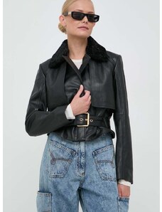 Kožená bunda Pinko dámská, černá barva, přechodná, 101740.A14Z