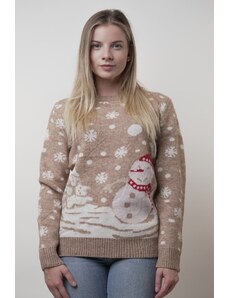 Ewident Dámský roztomilý pulovr Christmas beige