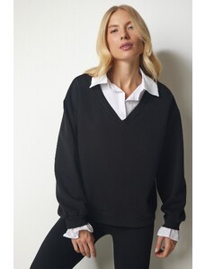 Happiness İstanbul Women's Black Shirt Detailed Knitted Sweatshirt