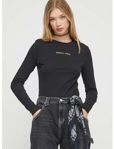 Bavlněné tričko s dlouhým rukávem Tommy Jeans černá barva, DW0DW16439