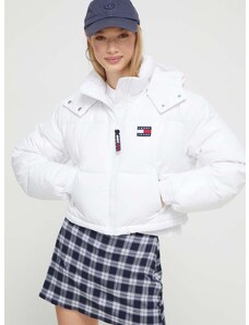 Péřová bunda Tommy Jeans dámská, bílá barva, zimní, DW0DW16572