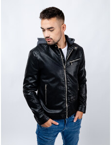Pánská koženková bunda s kapucí GLANO - černá