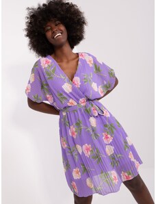 Fashionhunters Světle fialové květované šaty s páskem