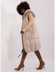 Fashionhunters Béžová dlouhá vesta s kapucí SUBLEVEL