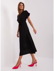 Fashionhunters Černé rozevláté viskózové šaty