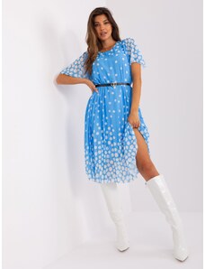 Fashionhunters Modro-bílé puntíkované řasené šaty