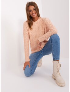 Fashionhunters Broskvový volný svetr s copánky