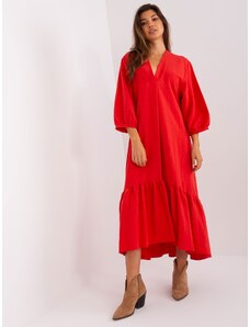 Fashionhunters Červené midi šaty s volánem od ZULUNA