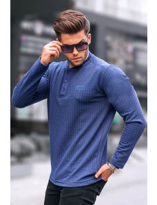 Madmext Navy Blue Waffle Fabric Basic Sweater 6007