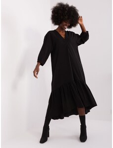 Fashionhunters Černé volné šaty s volánem od ZULUNA