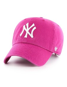 Bavlněná baseballová čepice 47brand MLB New York Yankees růžová barva, s aplikací