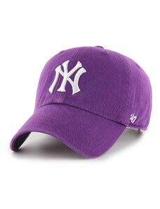 Bavlněná baseballová čepice 47brand MLB New York Yankees fialová barva, s aplikací