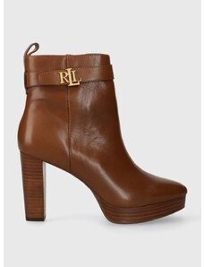 Kožené kotníkové boty Lauren Ralph Lauren Maisey dámské, hnědá barva, na podpatku, 802916352002