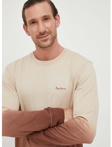 Bavlněné tričko s dlouhým rukávem Pepe Jeans Kenneth béžová barva