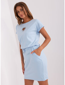 Fashionhunters Světle modré mikinové šaty s nášivkami