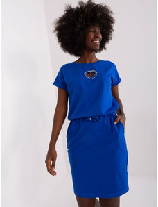 Fashionhunters Kobaltově modré mikinové šaty s krátkým rukávem