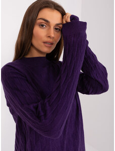 Fashionhunters Tmavě fialový klasický svetr s kulatým výstřihem