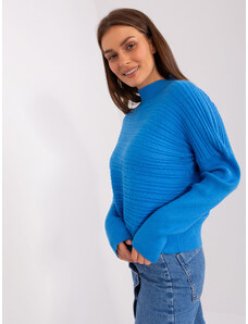 Fashionhunters Modrý dámský svetr s asymetrickým rolákem