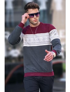 Madmext Claret Red Jacquard Patterned Crewneck Knitwear Sweater 5966