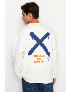 Trendyol Ecru Oversize/Wide-Fit Crew Neck Geometric Back Printed Sweatshirt