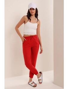 HAKKE Women's Red Pocket Sweatpants