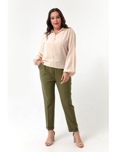 Lafaba Dámské khaki kalhoty s elastickým pasem a nadměrnými velikostmi