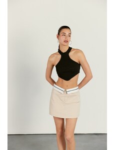 VATKALI Inverted Belt Detailed Short Skirt Beige