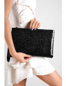 Capone Outfitters Capone Patent Leather Crocodile Pattern Paris Women's Black Clutch Bag