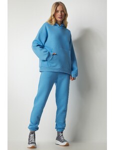Happiness İstanbul Women's Sky Blue Hooded Raspberry Tracksuit Set