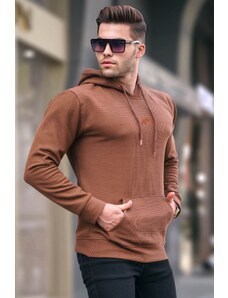 Madmext Brown Basic Sweatshirt with a Hoodie 6014