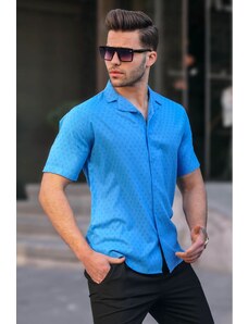 Madmext Blue Slim Fit 100% Cotton Men's Short Sleeve Shirt 5585