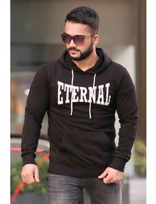 Madmext Printed Black Hooded Sweatshirt 4175