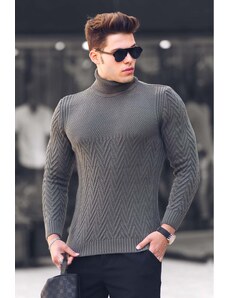 Madmext Khaki Turtleneck Knitted Patterned Sweater 4655
