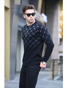 Madmext Black Patterned Crew Neck Knitwear Sweater 6019