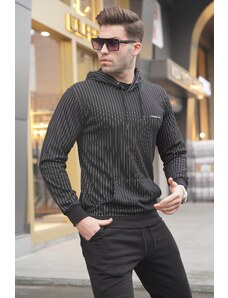 Madmext Men's Black Striped Hoodie Sweatshirt